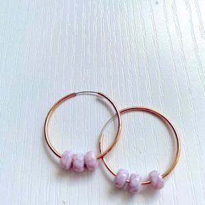 🎉Gold Hoops w/soft pink Beads. New Earrings -Tags not included- NWOT